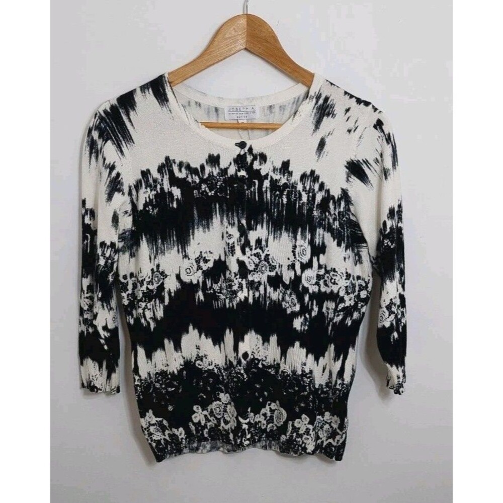 Joseph A. Women's Size Petite Medium Cardigan Black White - Picture 3 of 11